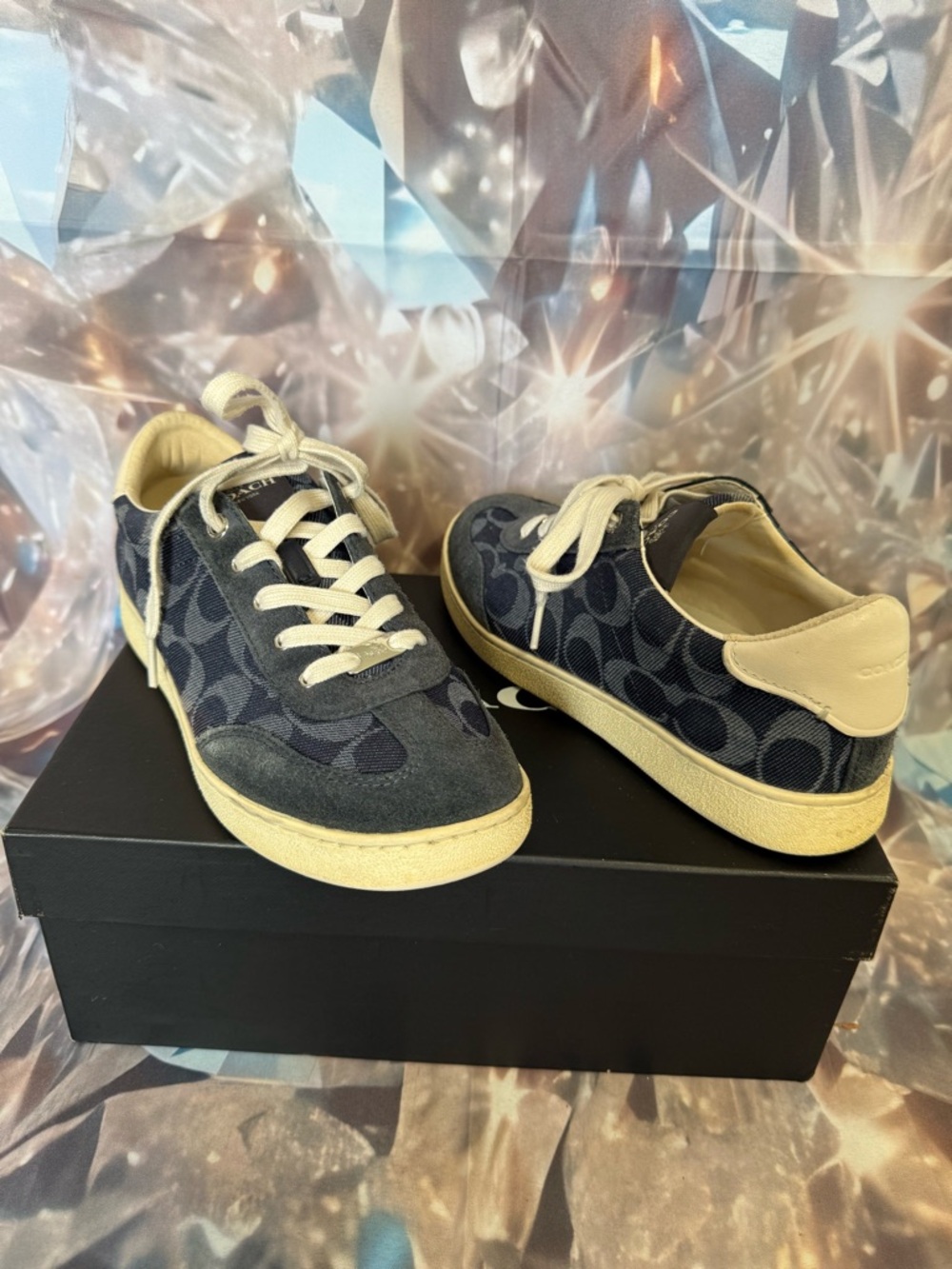 Coach women denim Logo Sneaker with Cream Trim